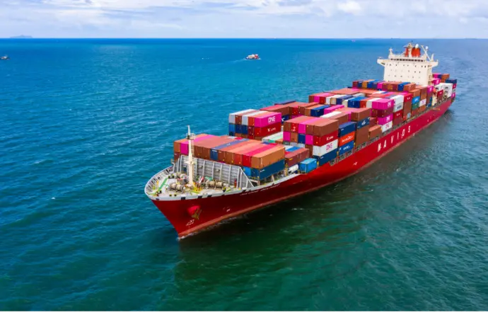 Sea freight vessel shipping goods from Asia to the Gulf